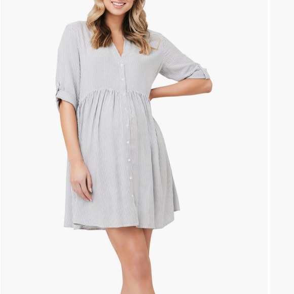 Ripe Maternity Sam Stripe Dress - Grey Multi - Picture 2 of 5